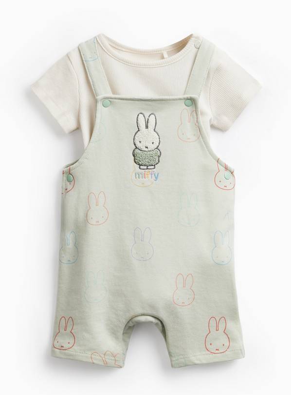 Light Green Miffy Print Dungarees & Bodysuit Set Up to 3 mths